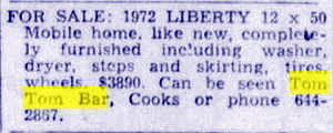 Lindas Bread Box (Tom-Tom Bar) - Dec 5 1973 Classified Ad